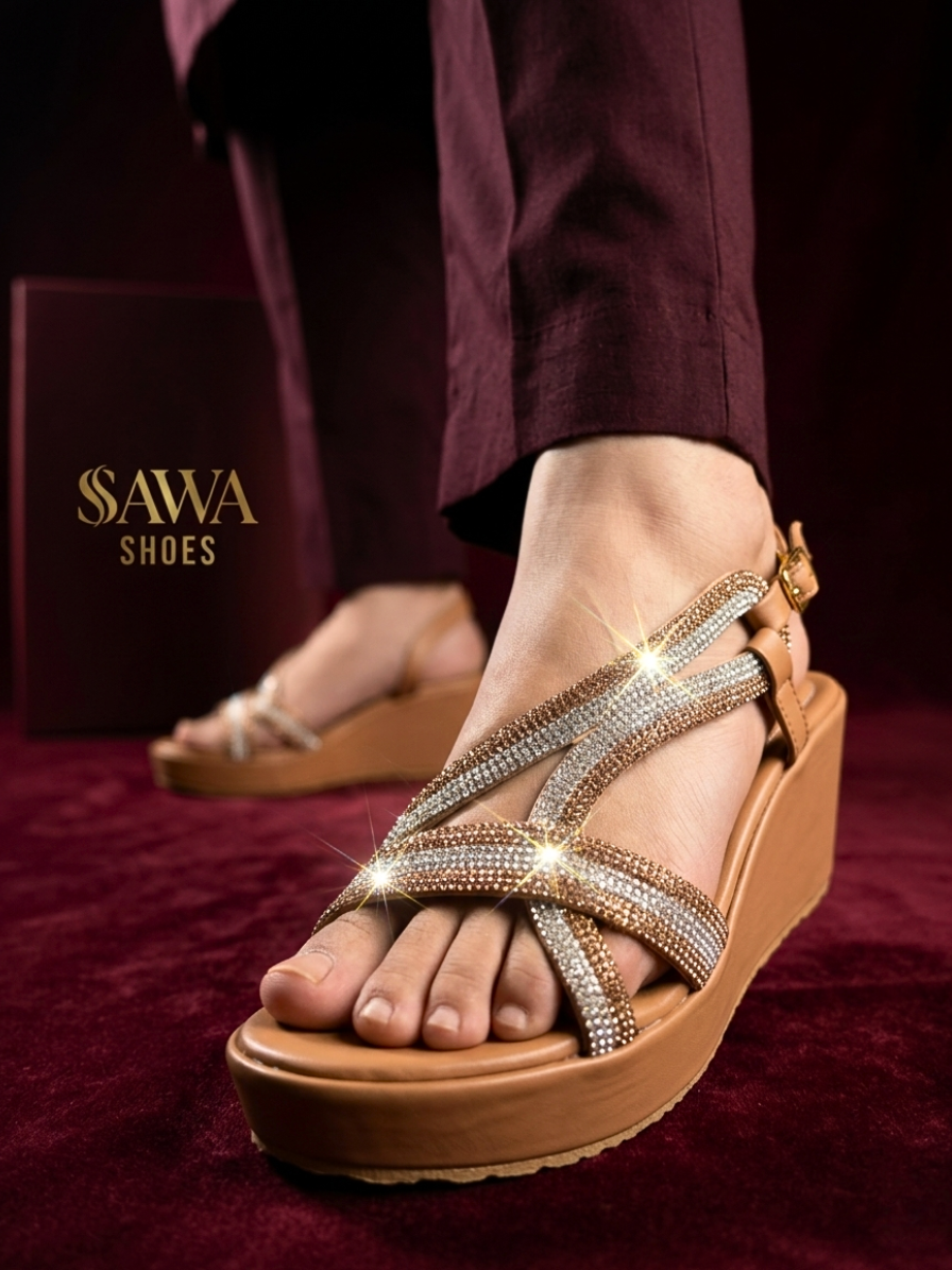 Crystal Embellished Camel Wedges 764 G