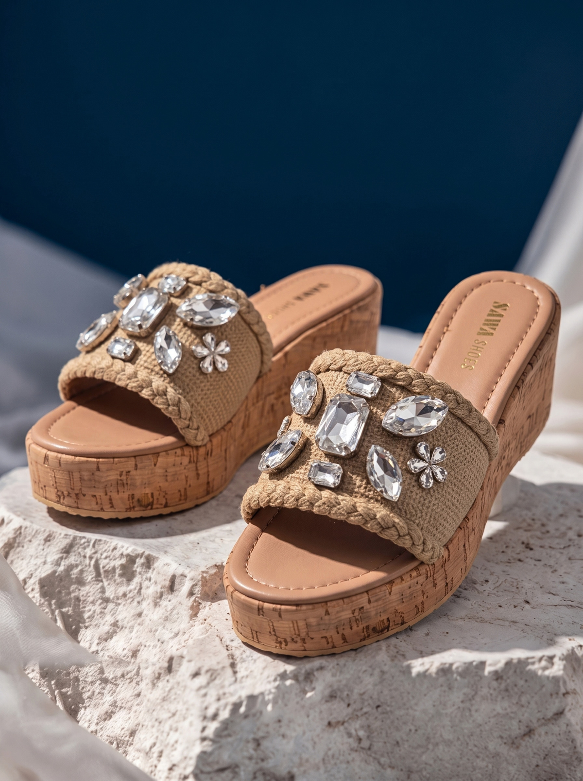 Crystal Embellished Wedge Sandals W798