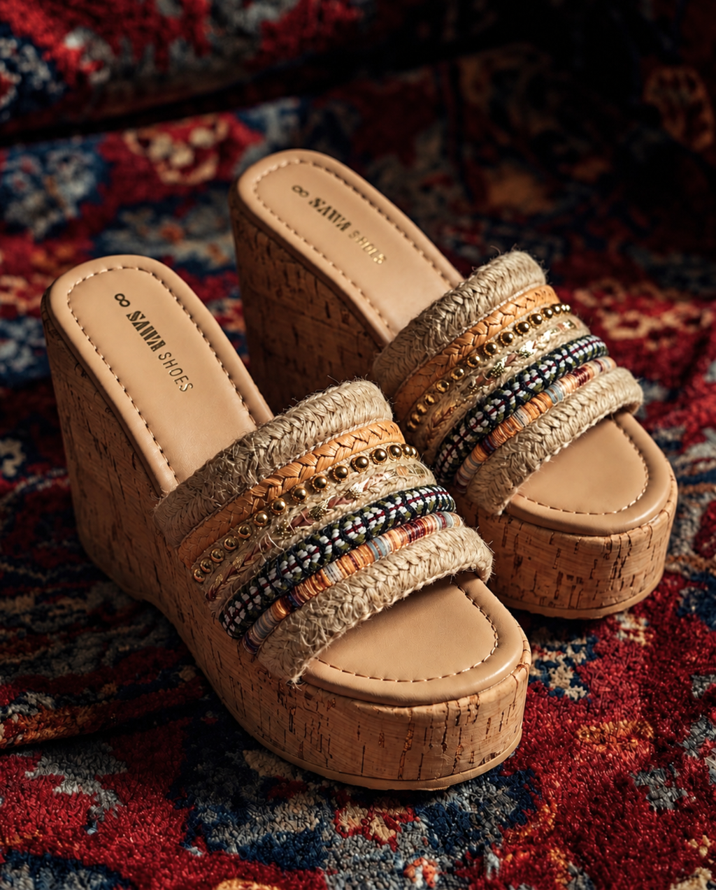 Embellished cork wedge sandals W703J