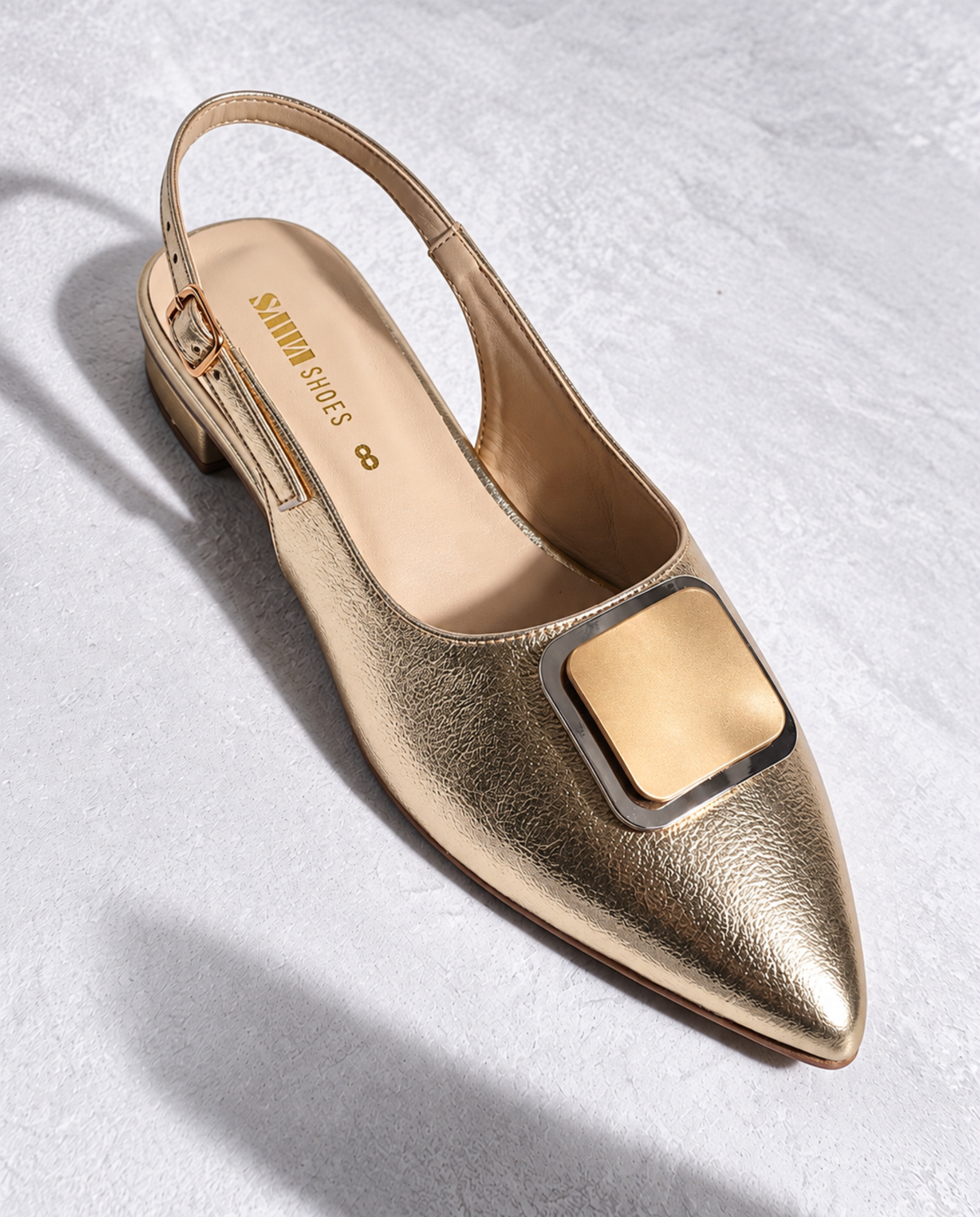 Gold Buckle Slingback Flats 102 G