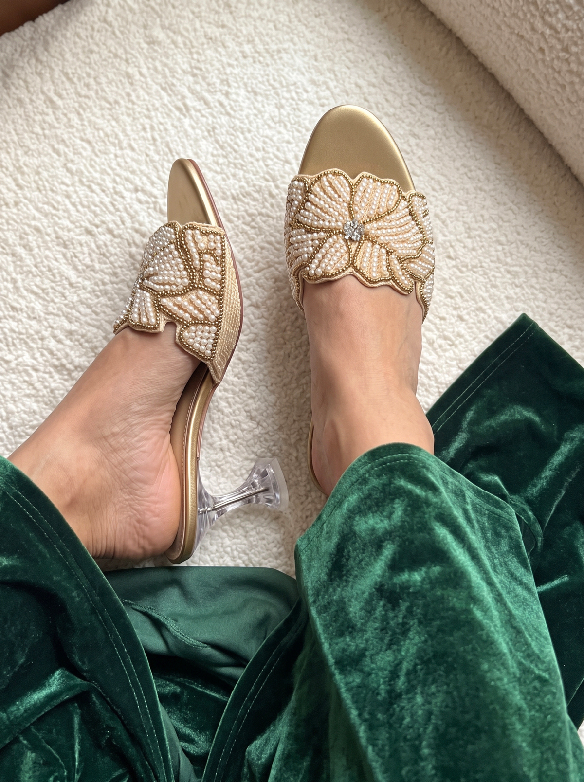 Pearl Floral Crystal Flare Heels 6000 F