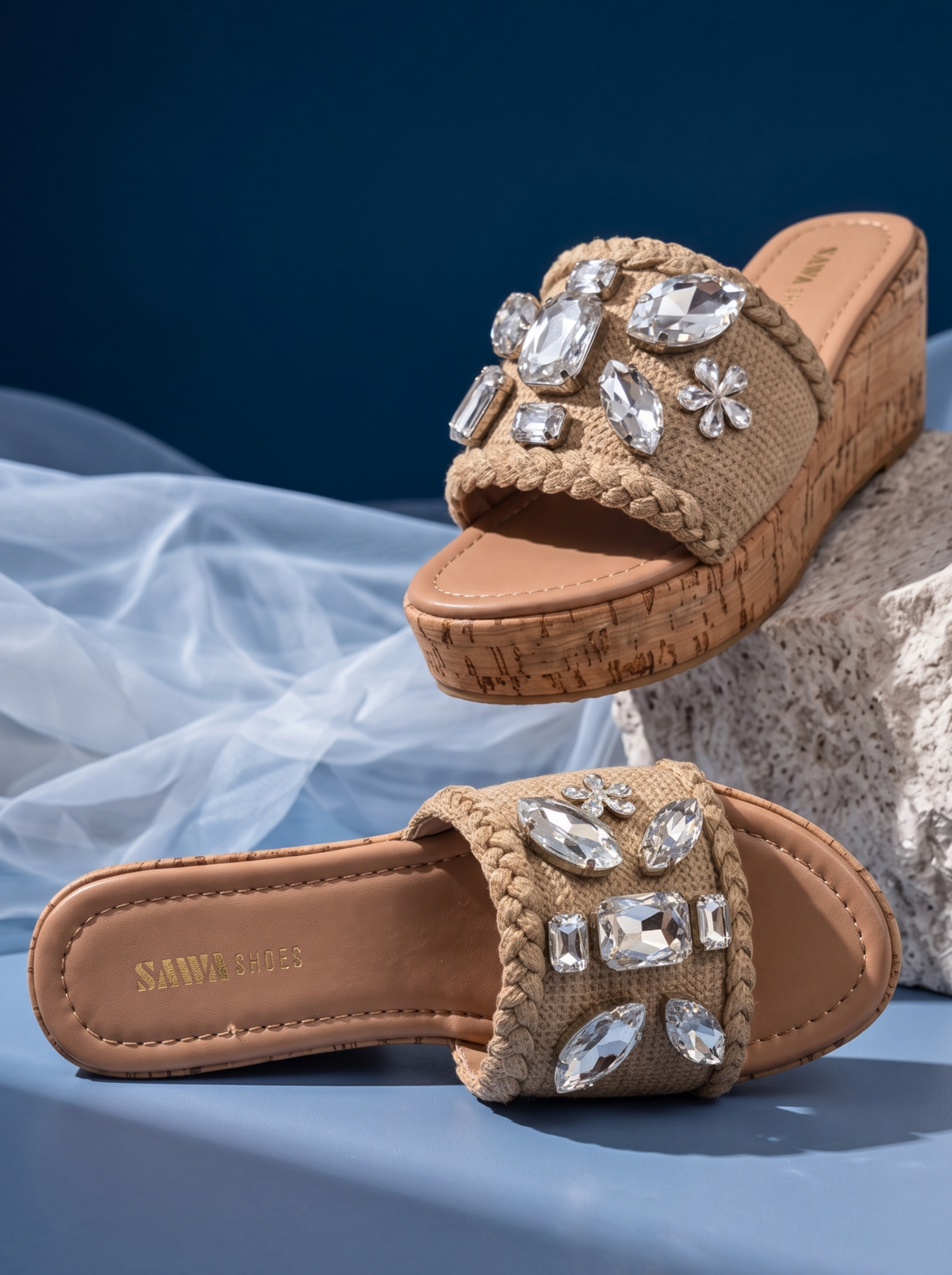 Crystal Embellished Wedge Sandals W798