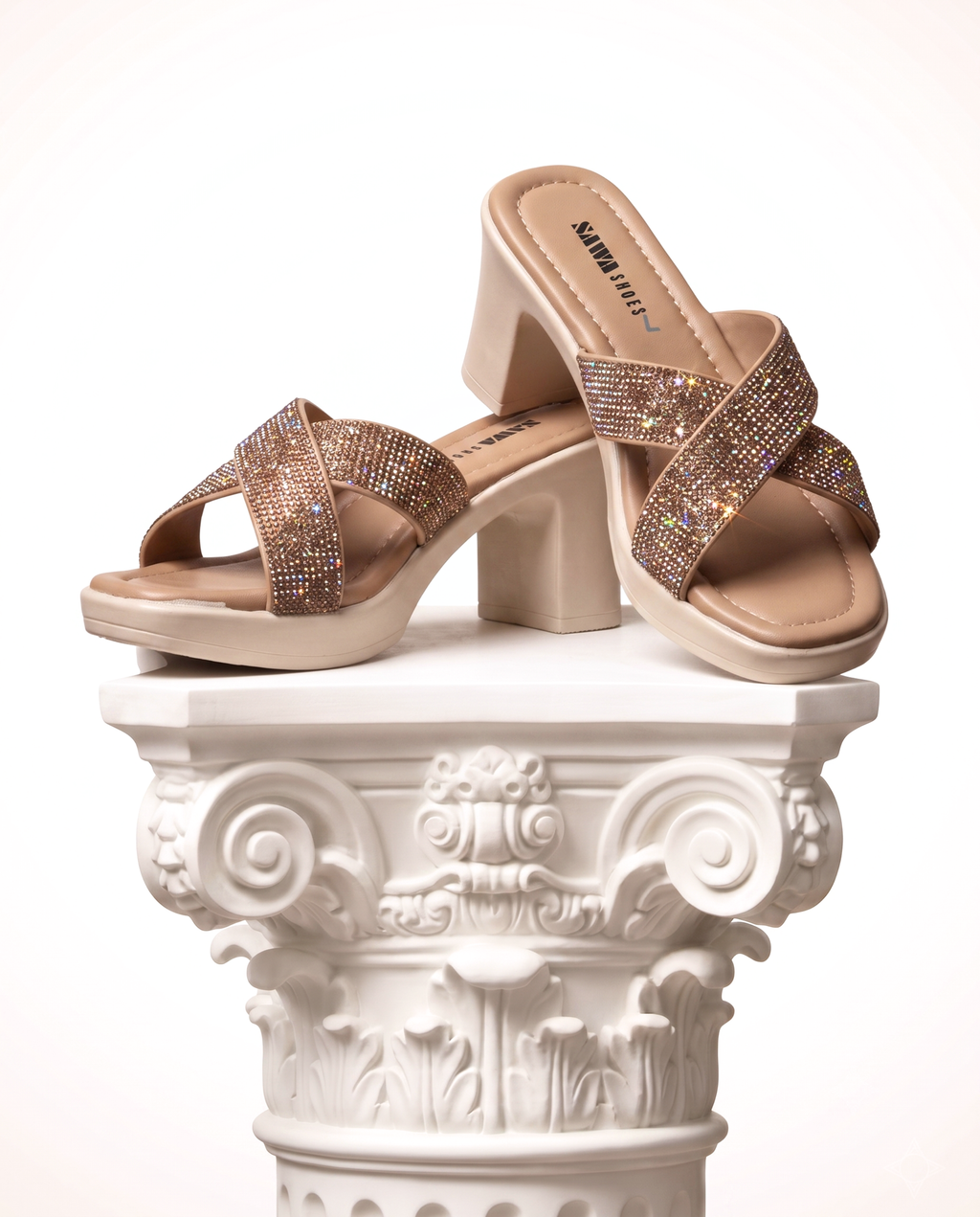 Sparkly Crisscross Block Heels 734 G