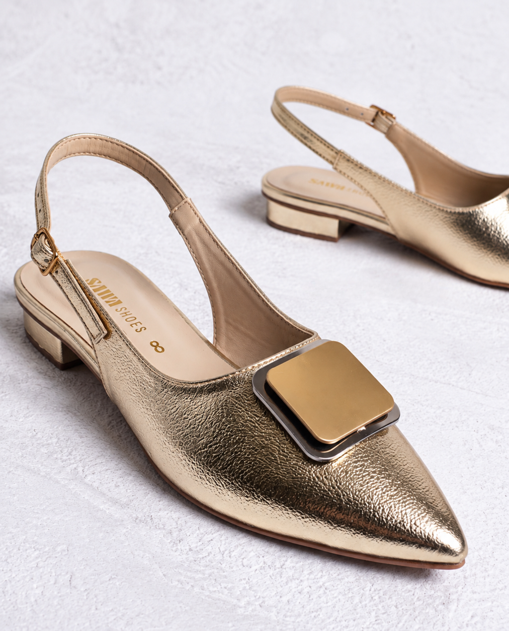 Gold Buckle Slingback Flats 102 G