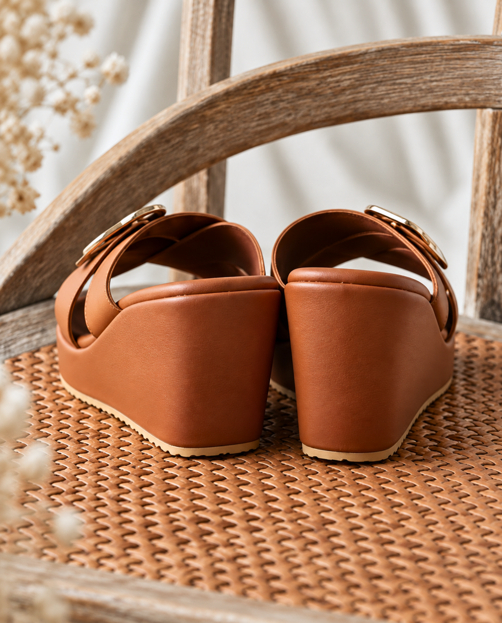 Tan cross strap wedges W739br
