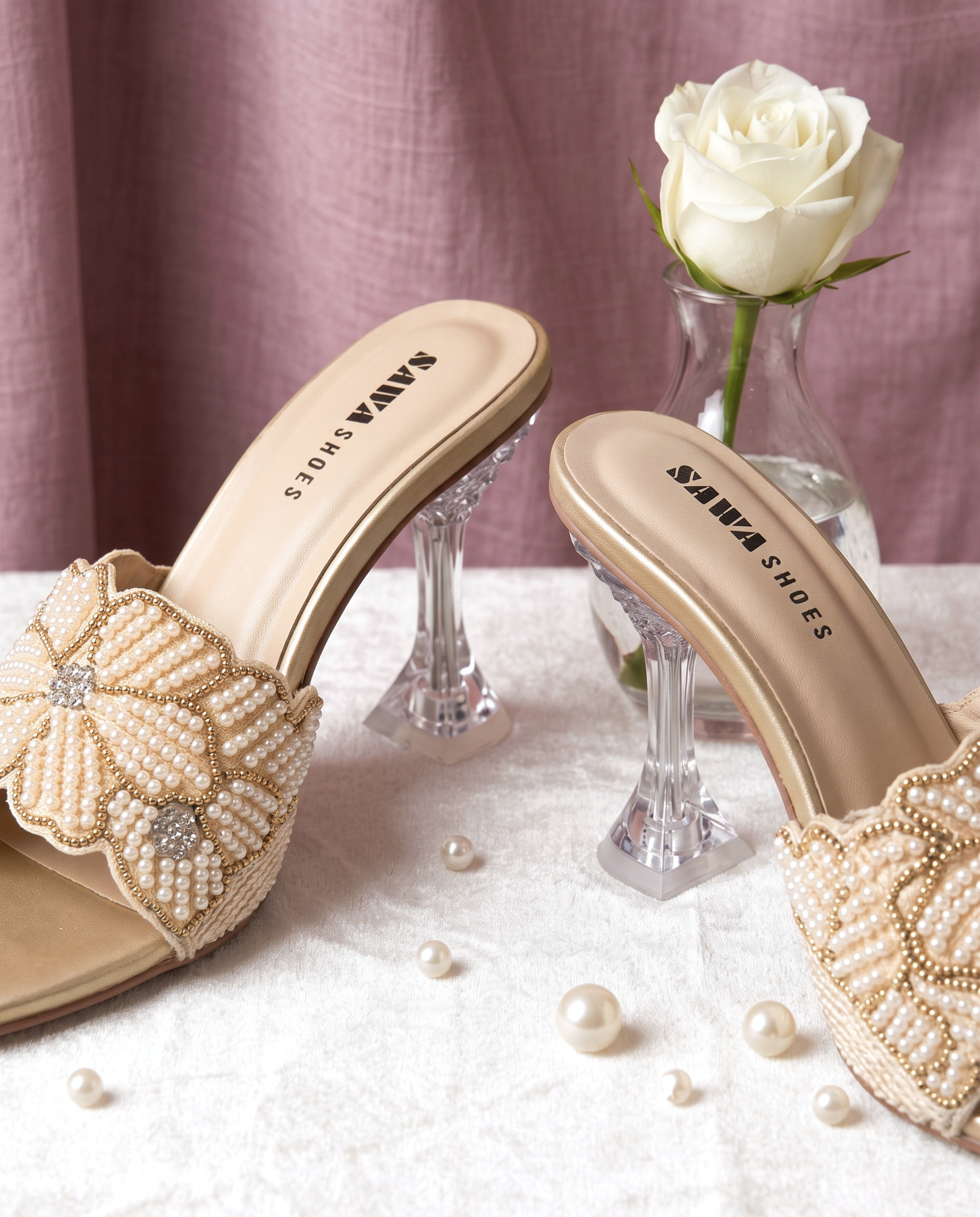 Pearl Floral Crystal Flare Heels 6000 F