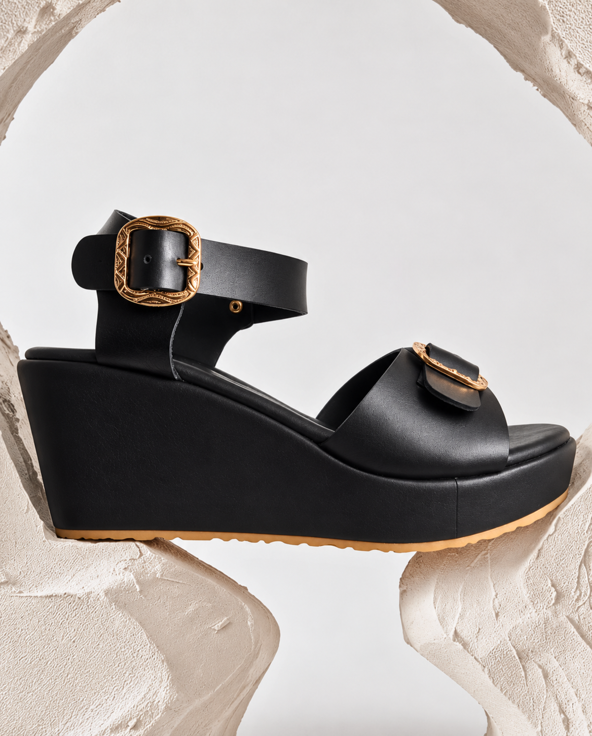Black Wedge Sandals W714bk