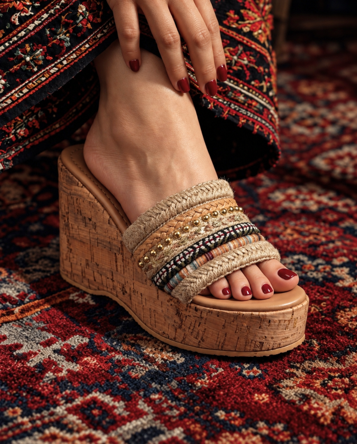 Embellished cork wedge sandals W703J