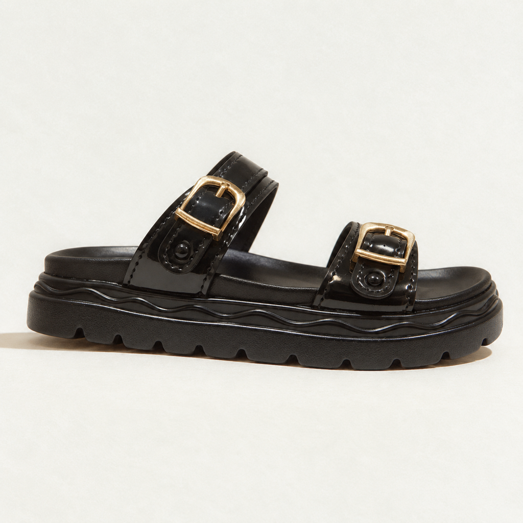 Black Buckle Comfort Slides Sft451