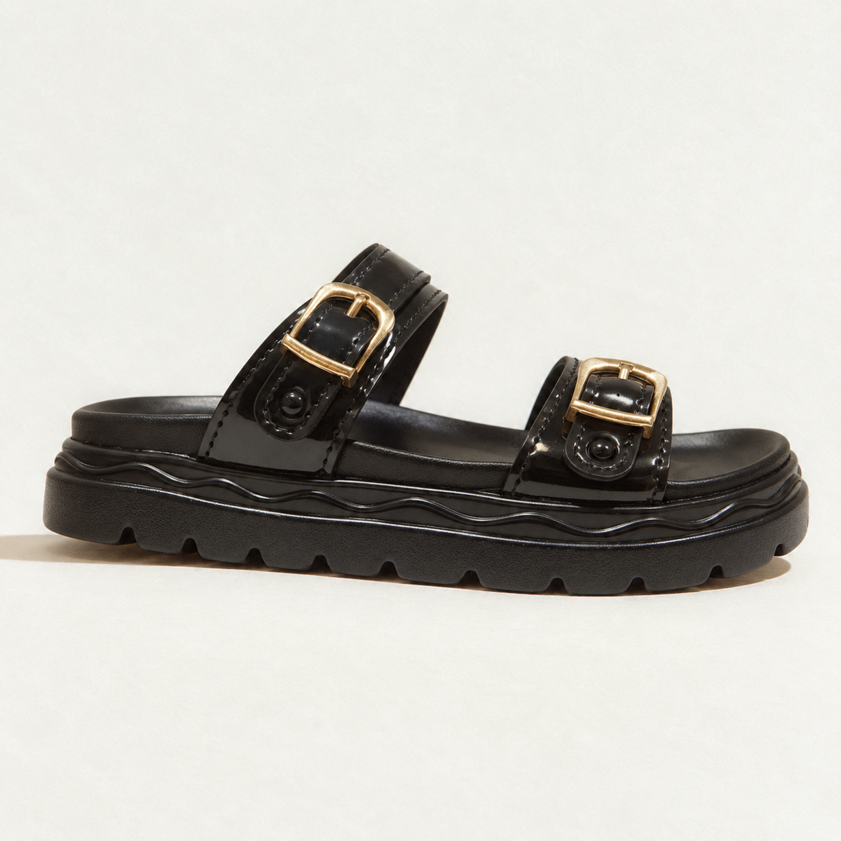 Black Buckle Comfort Slides Sft451
