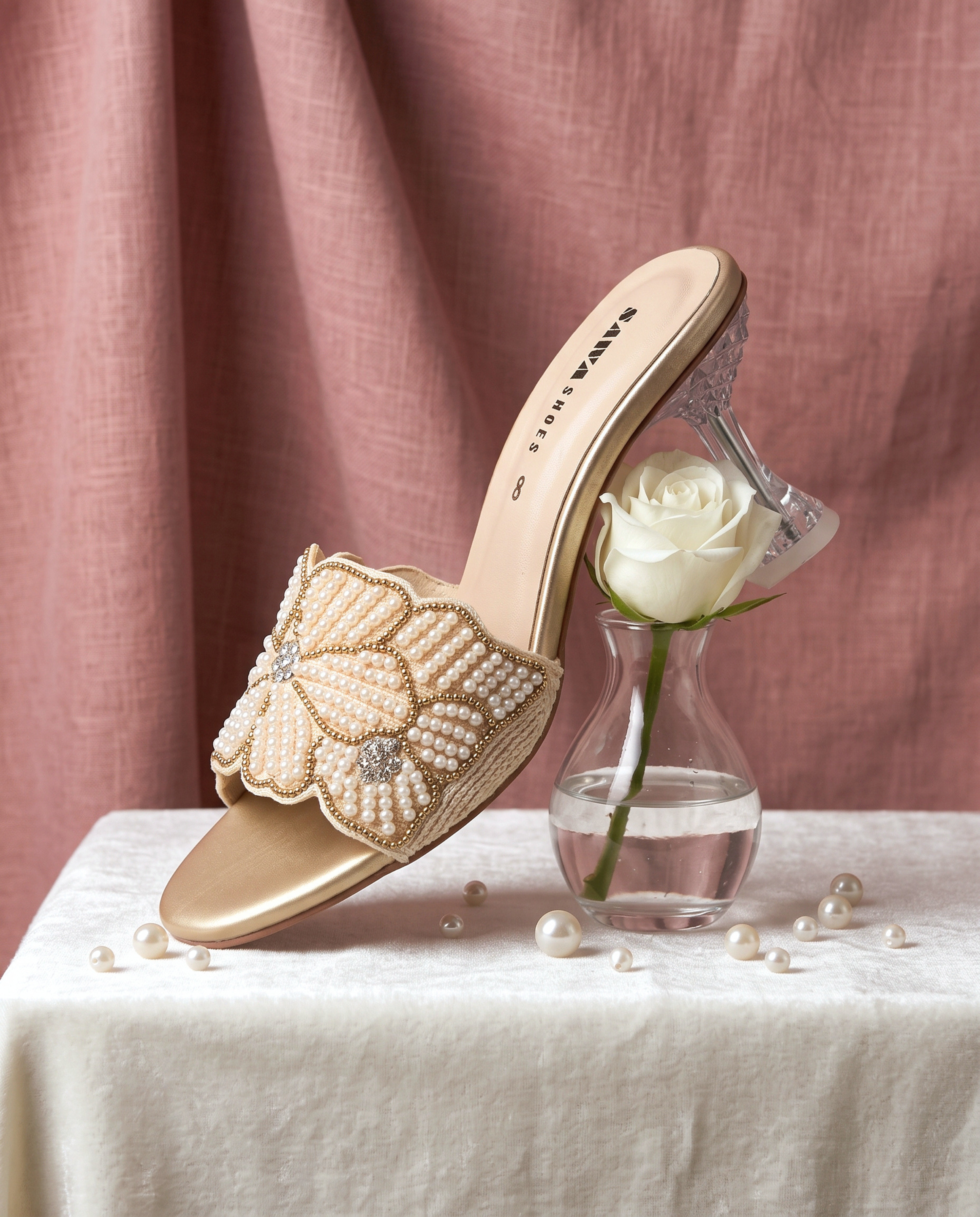 Pearl Floral Crystal Flare Heels 6000 F