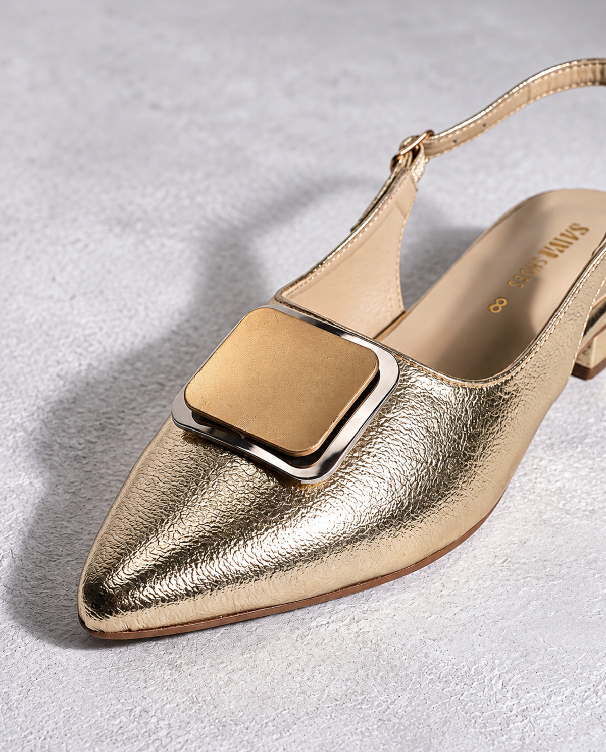 Gold Buckle Slingback Flats 102 G
