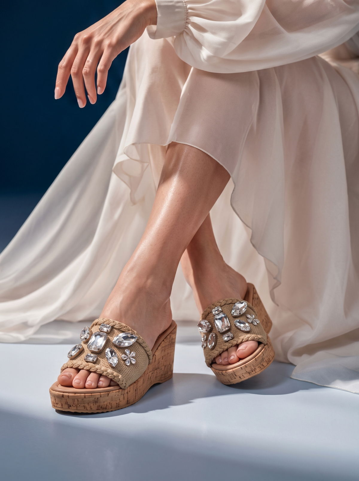 Crystal Embellished Wedge Sandals W798