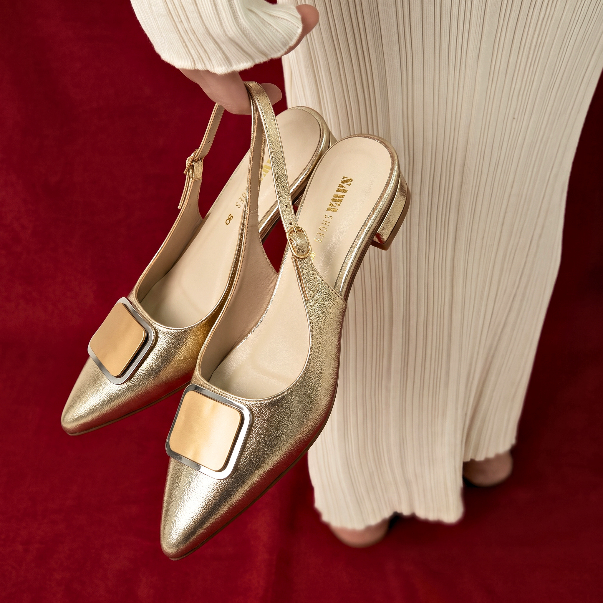 Gold Buckle Slingback Flats