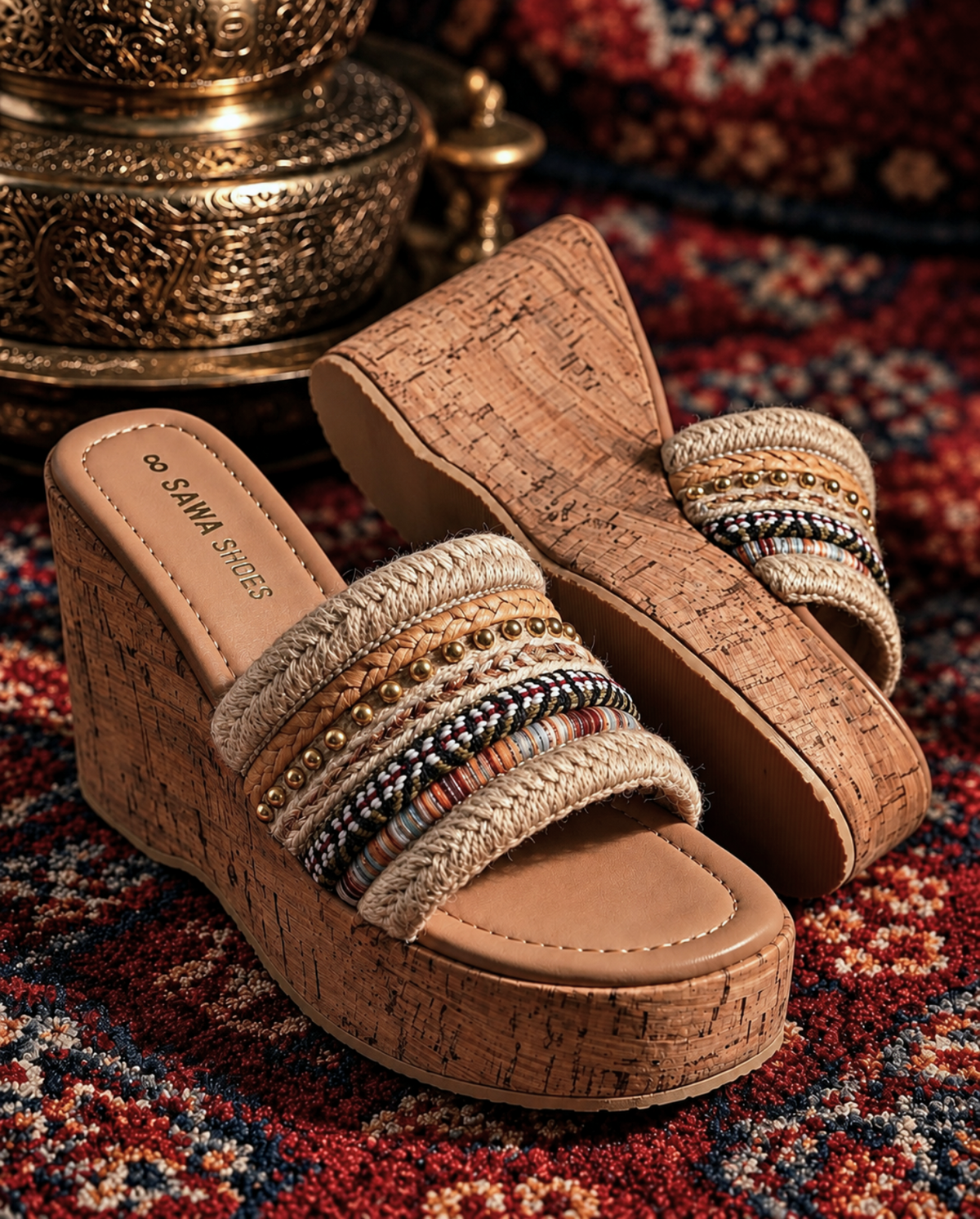 Embellished cork wedge sandals W703J