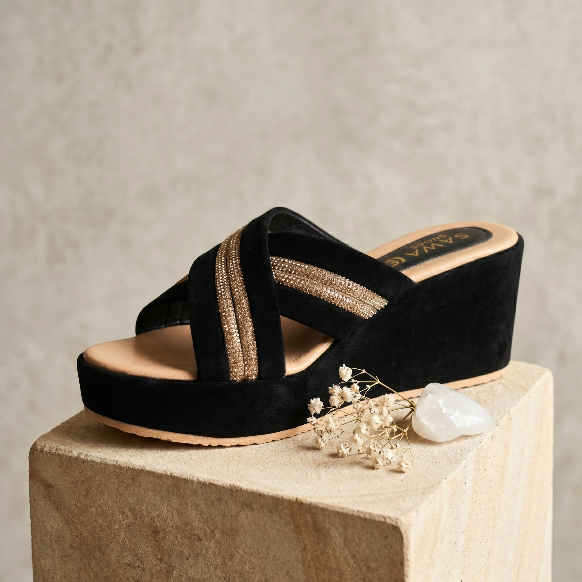 BLACK FANCY WEDGES 717 BK