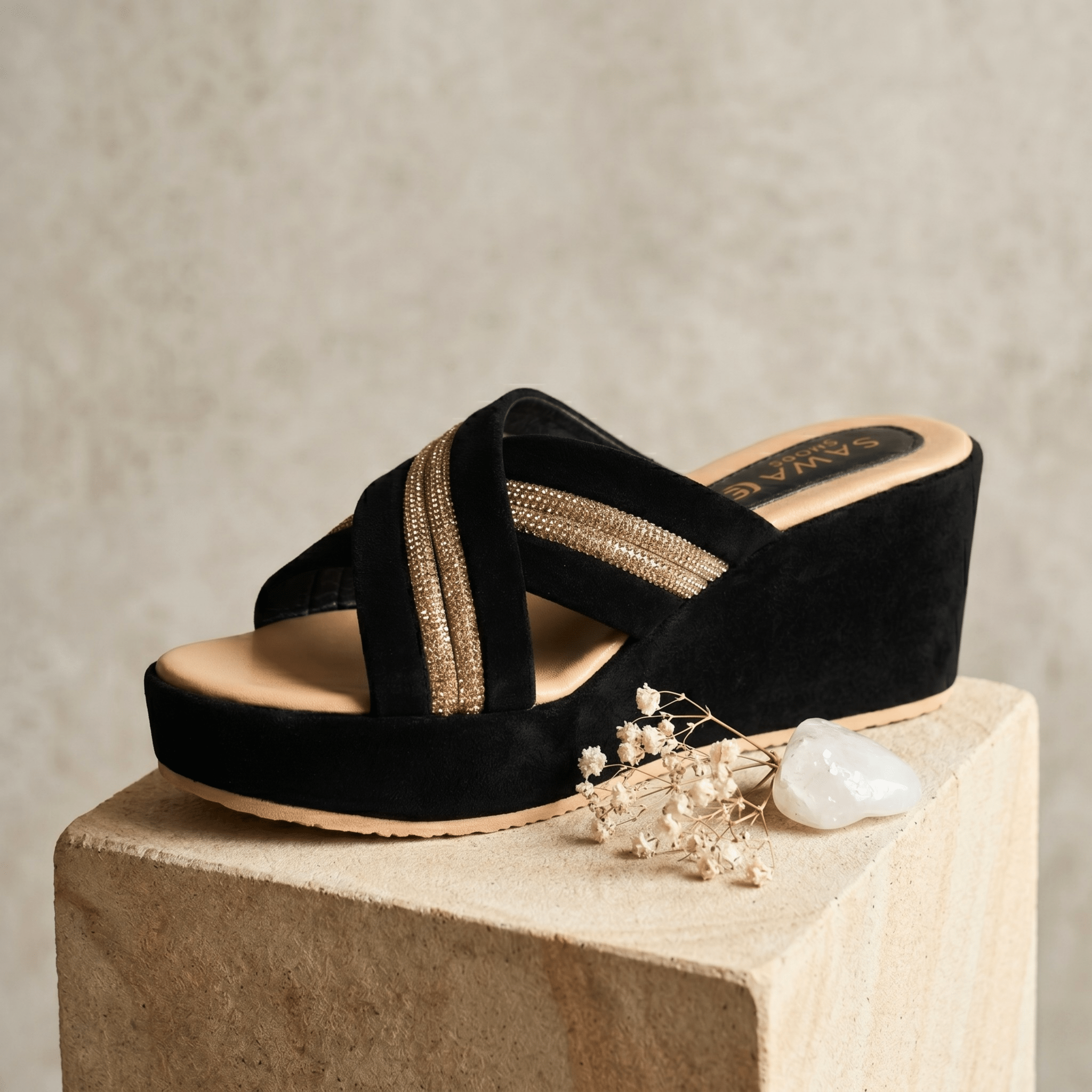 BLACK FANCY WEDGES 717 BK - Sawa.pkWomen footwear shoes affordable