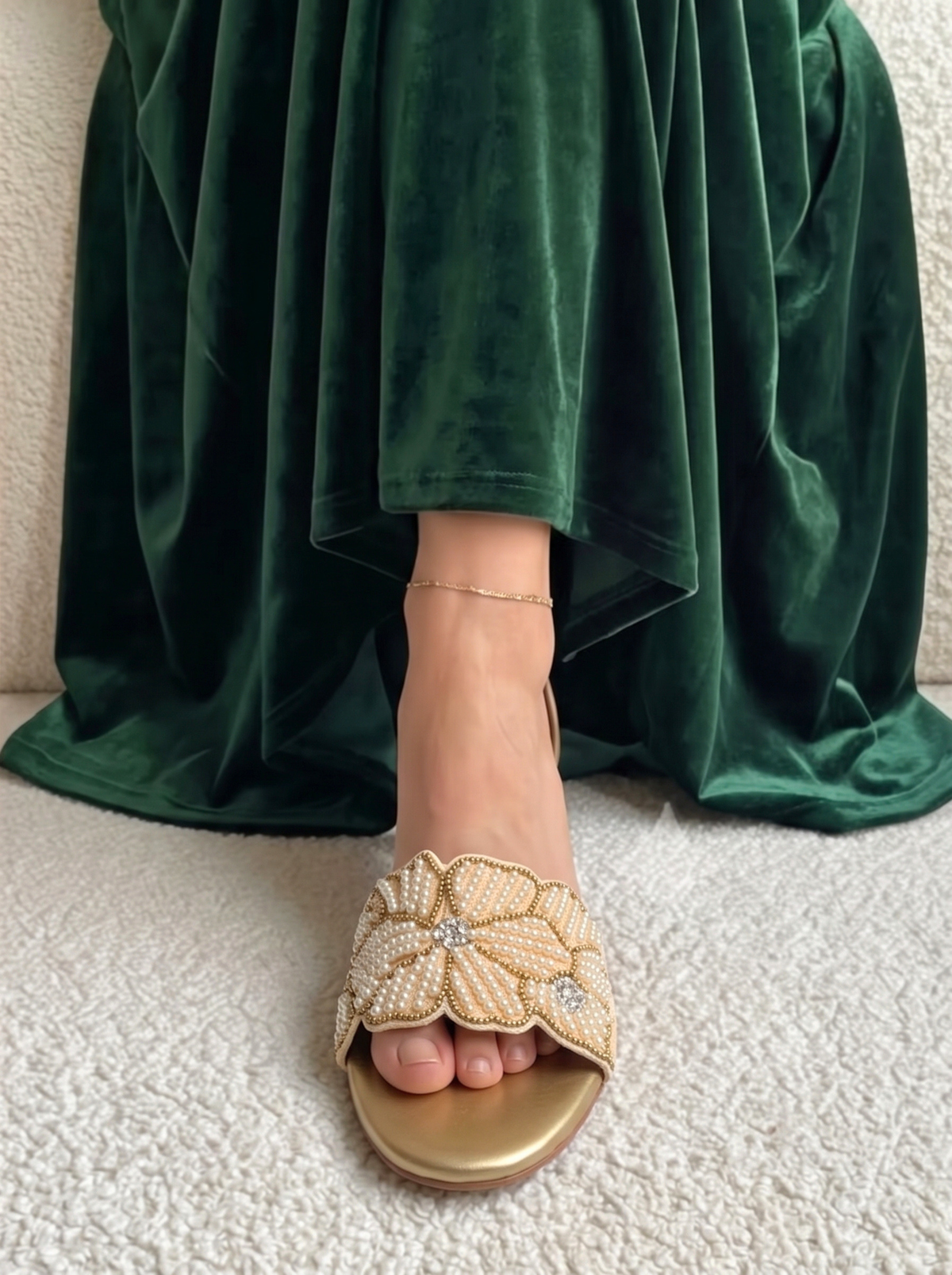 Pearl Floral Crystal Flare Heels 6000 F