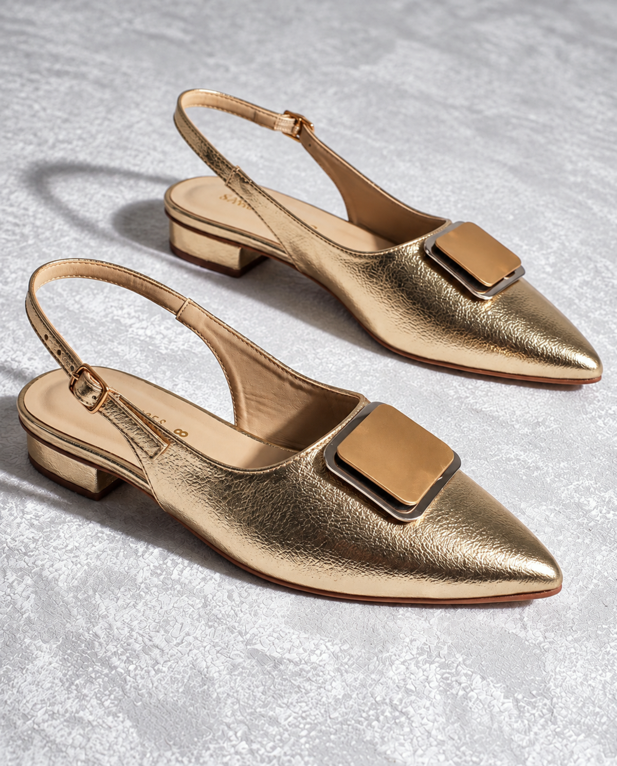Gold Buckle Slingback Flats 102 G