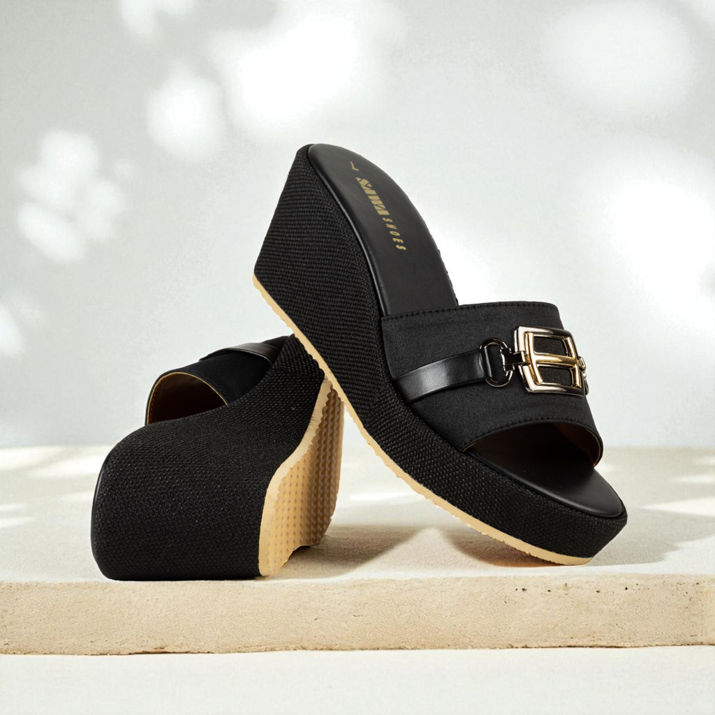 BLACK CASUAL WEDGES 709Bk