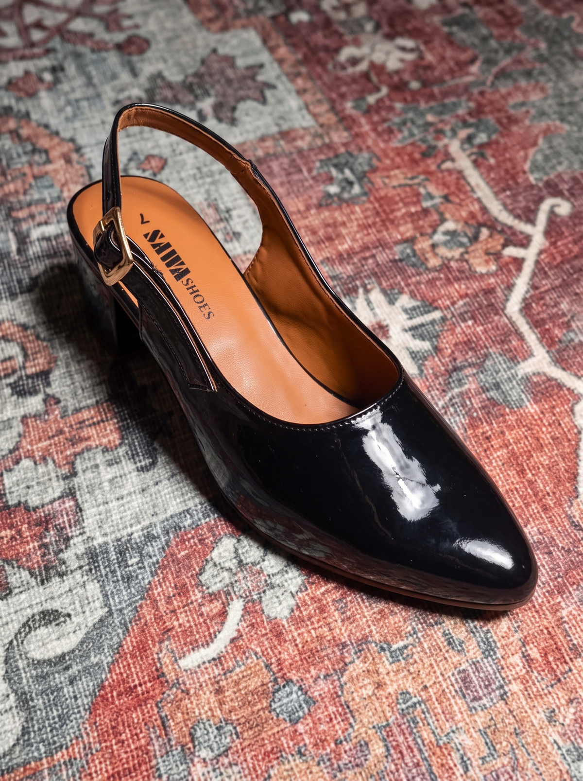 Black Slingback Block Heels 531 Bk