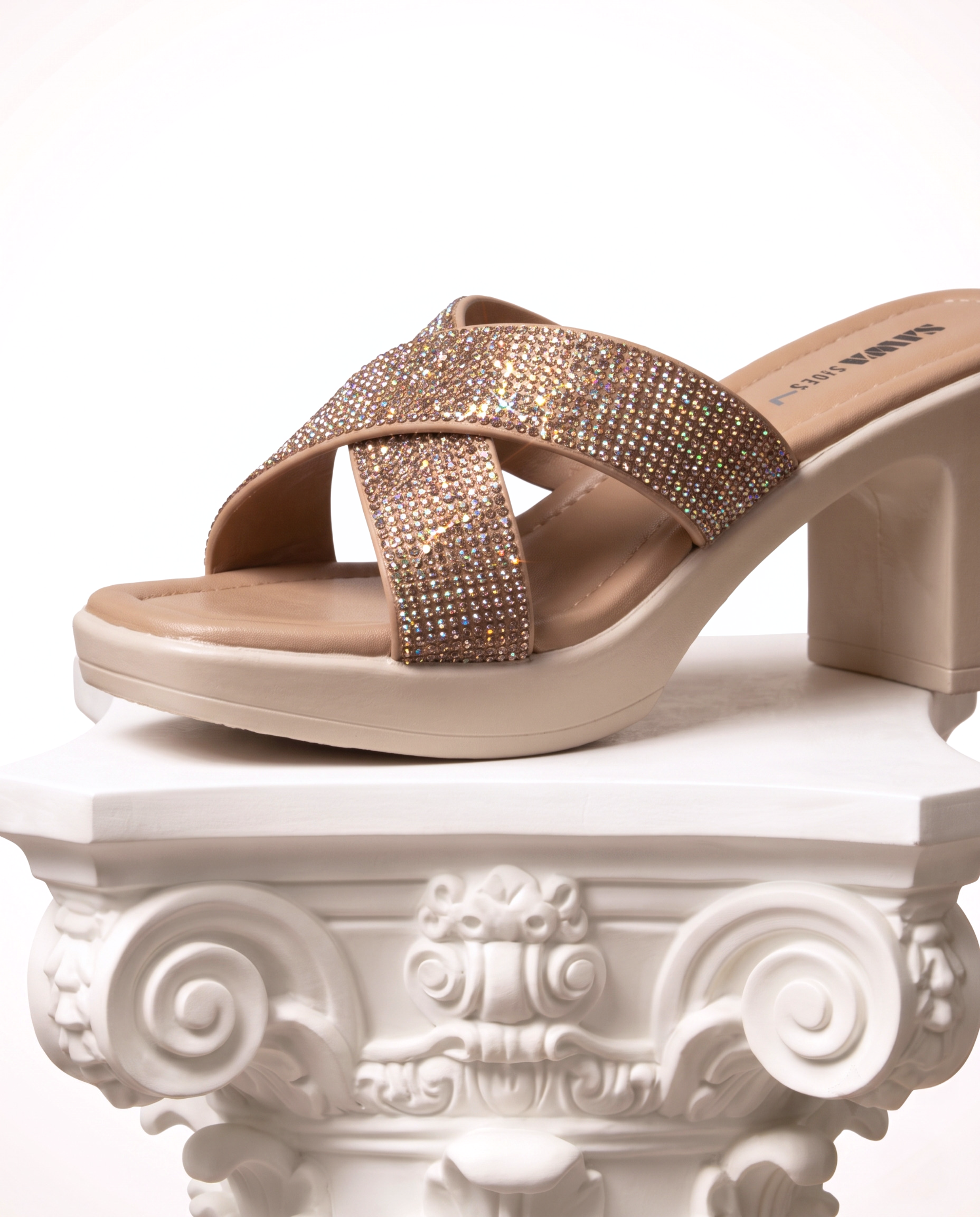Sparkly Crisscross Block Heels 734 G