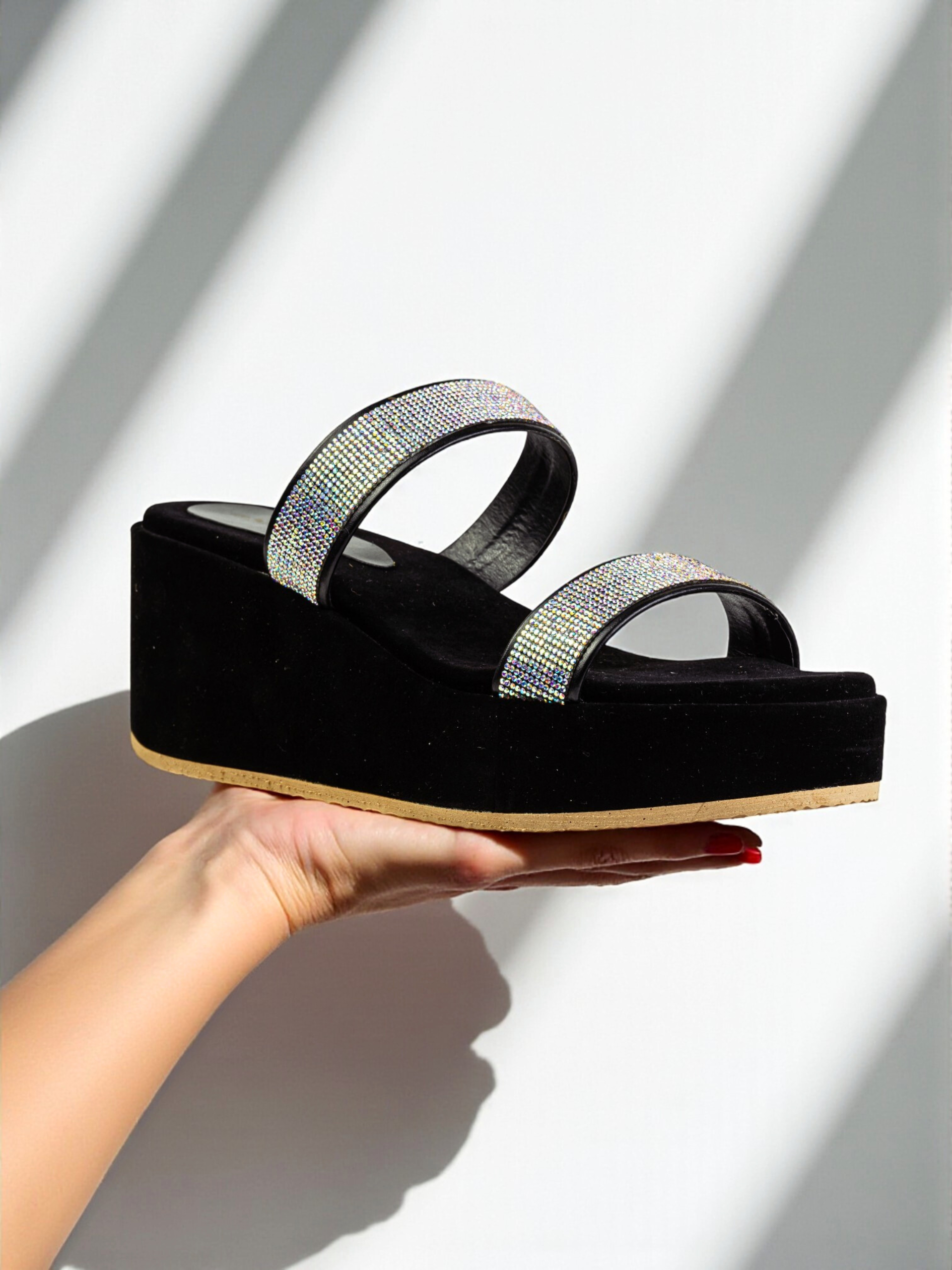 BLACK FANCY  WEDGES 730 BK