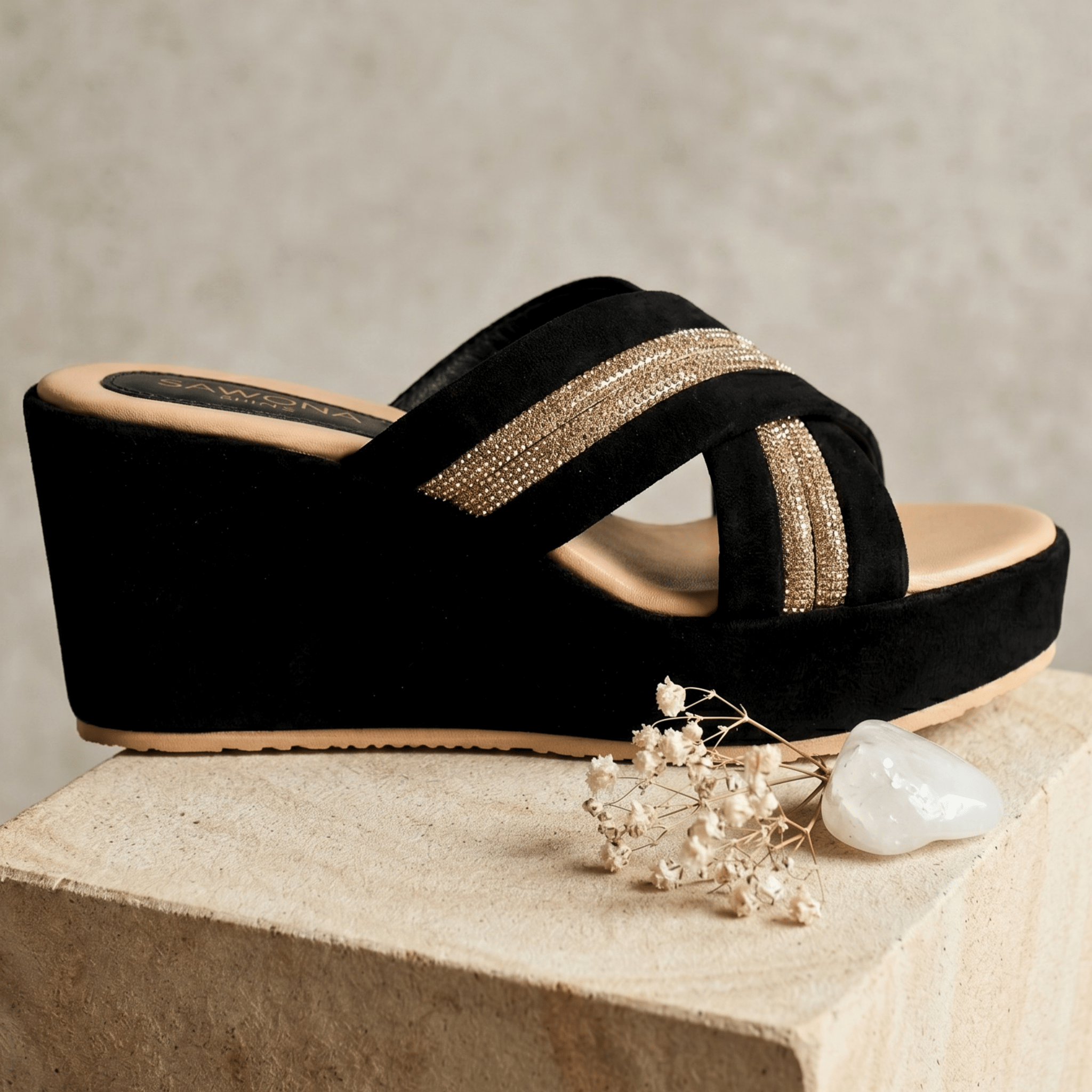 BLACK FANCY WEDGES 717 BK - Sawa.pkWomen footwear shoes affordable