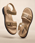 SAWA SN636 BR beige and olive buckle strap casual sandals for women
