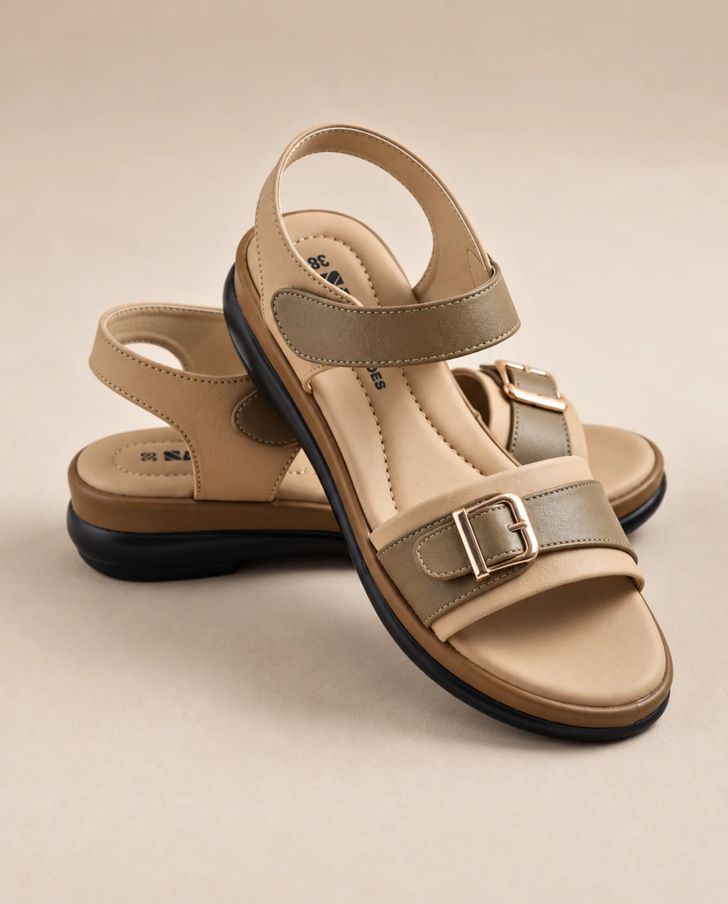 Casual ankle strap sandals SN636 BR with padded footbed