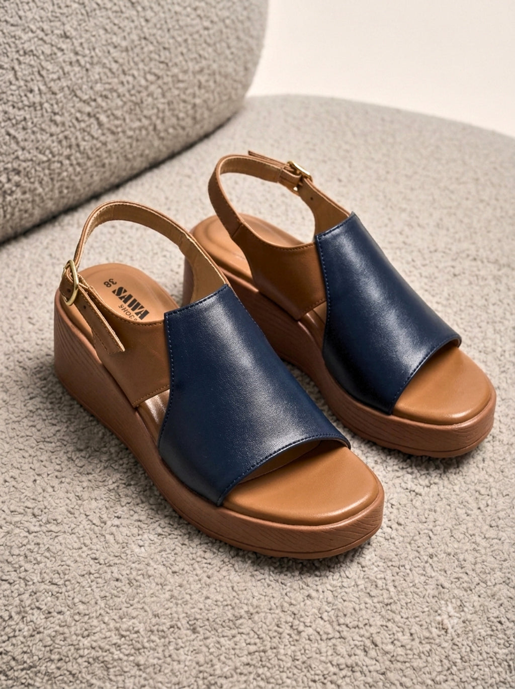 Navy & Tan Wedge Sandals B77 bl