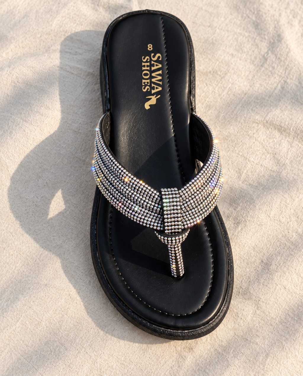 Crystal Thong Wedge Chappal Sl637bk