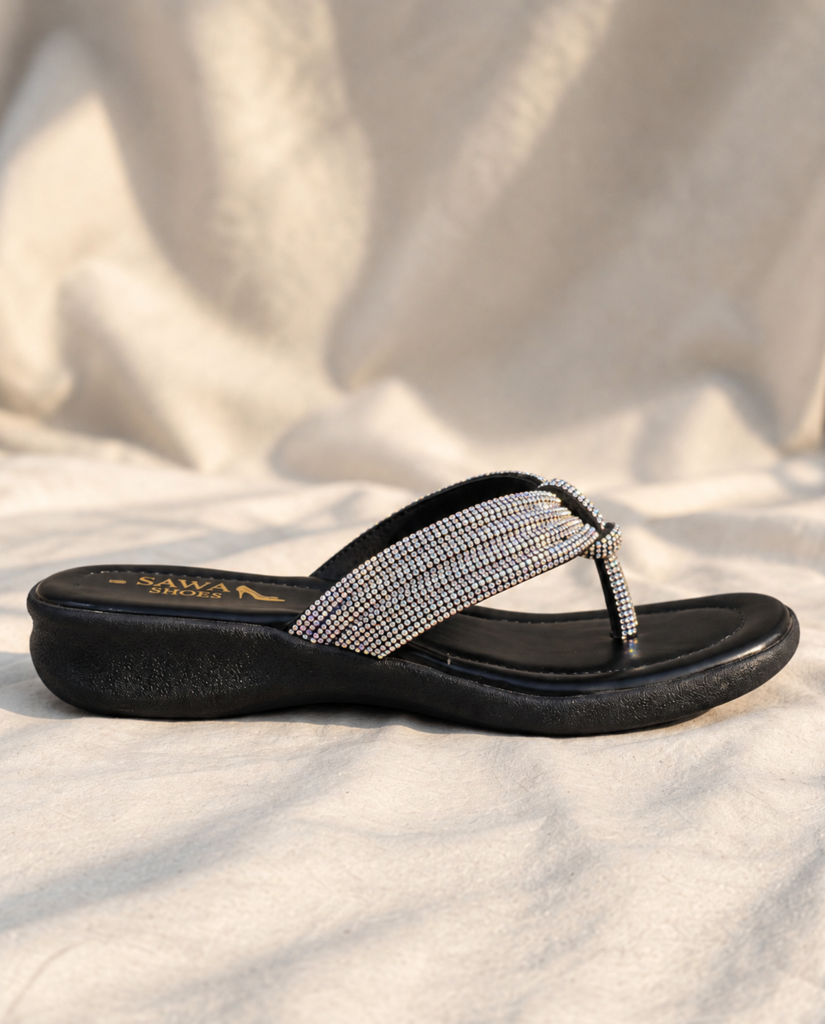 Crystal Thong Wedge Chappal Sl637bk