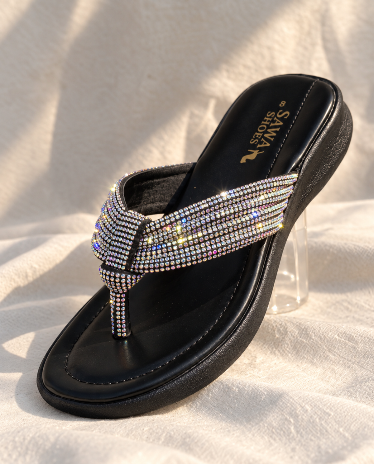 Crystal Thong Wedge Chappal Sl637bk