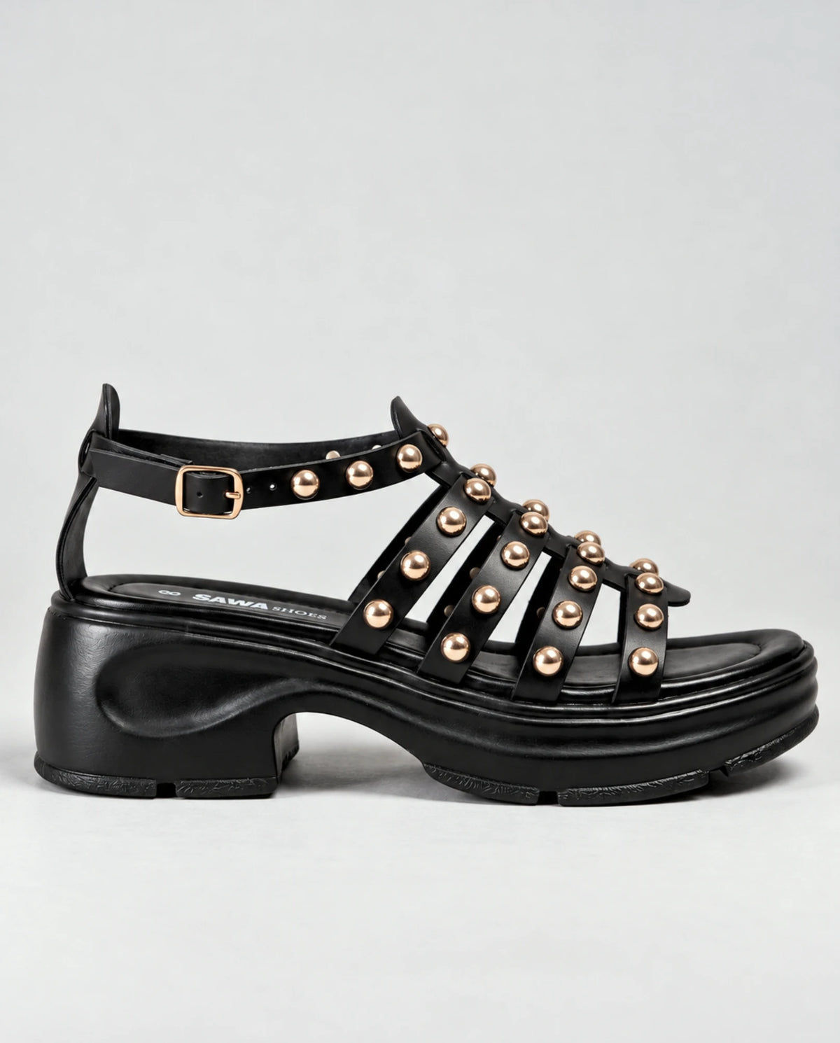 W706 BK black gladiator sandals side profile with lug sole | Sawa.pk