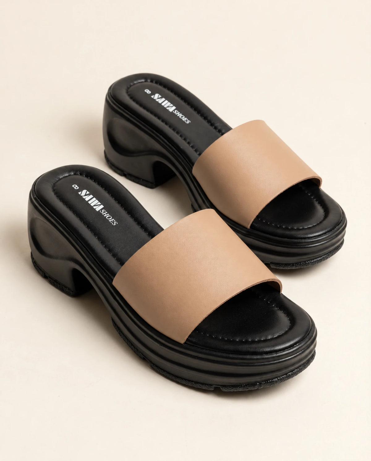 W785 BG chunky black platform slides for women in Pakistan | Sawa.pk