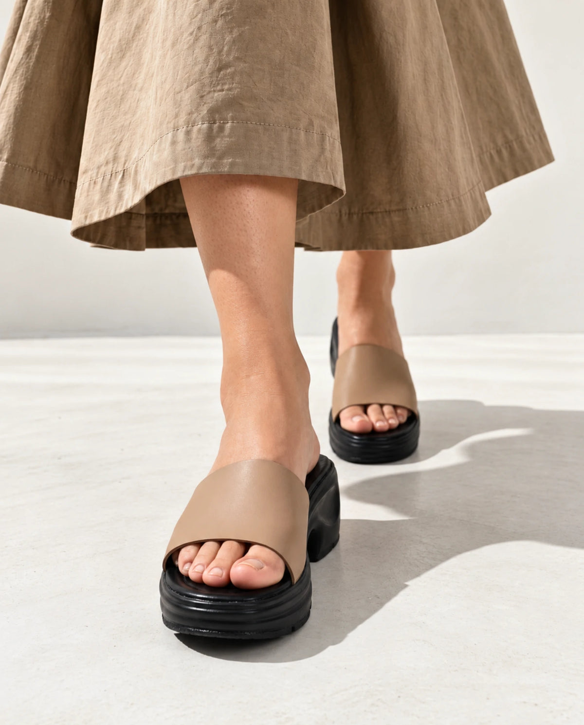 W785 BG beige slides front view while walking | Sawa.pk