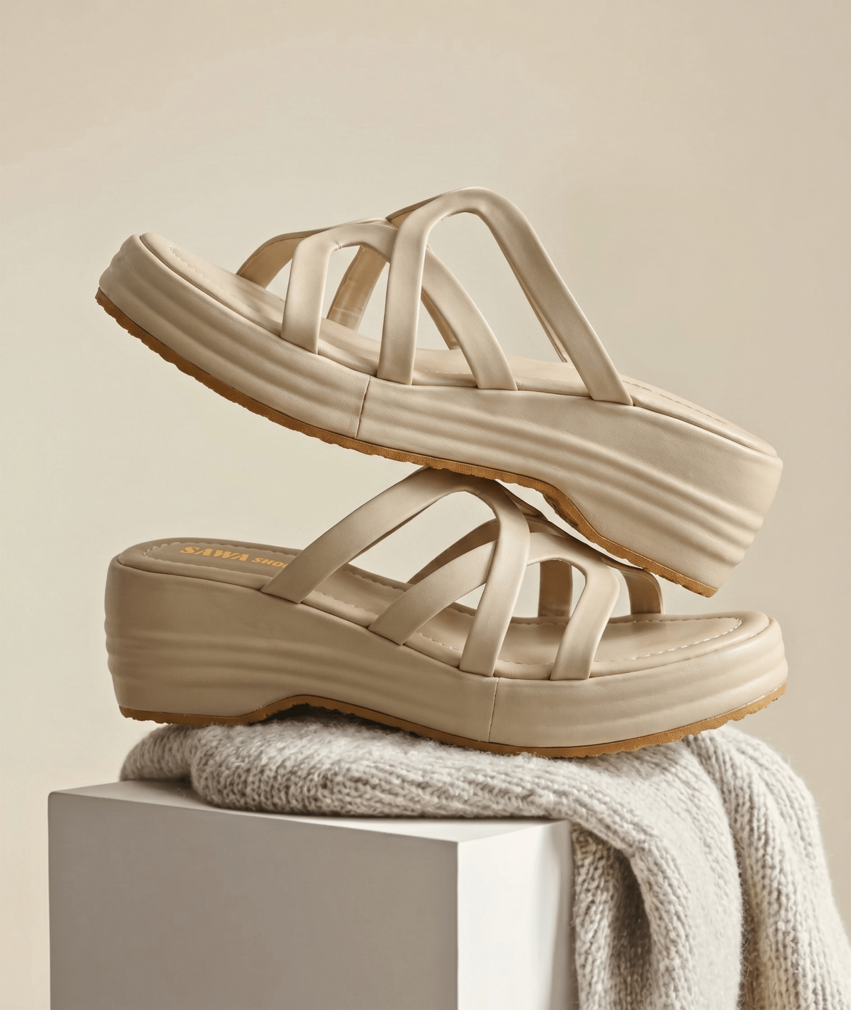 Plush Strappy Wedge Slides 720 F - Sawa.pkWomen footwear shoes affordable