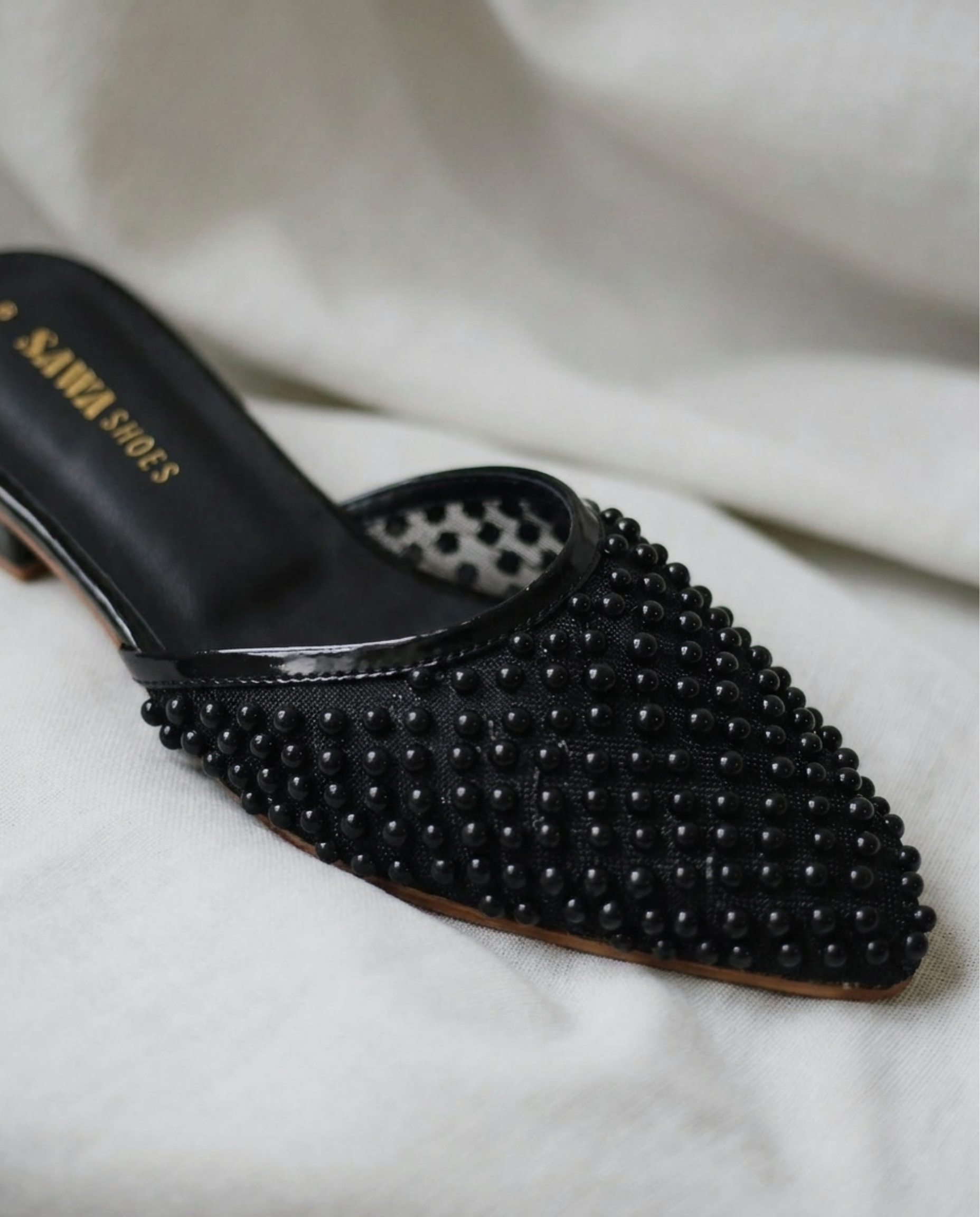 Pearl Embellished Mule Heels 900 BK