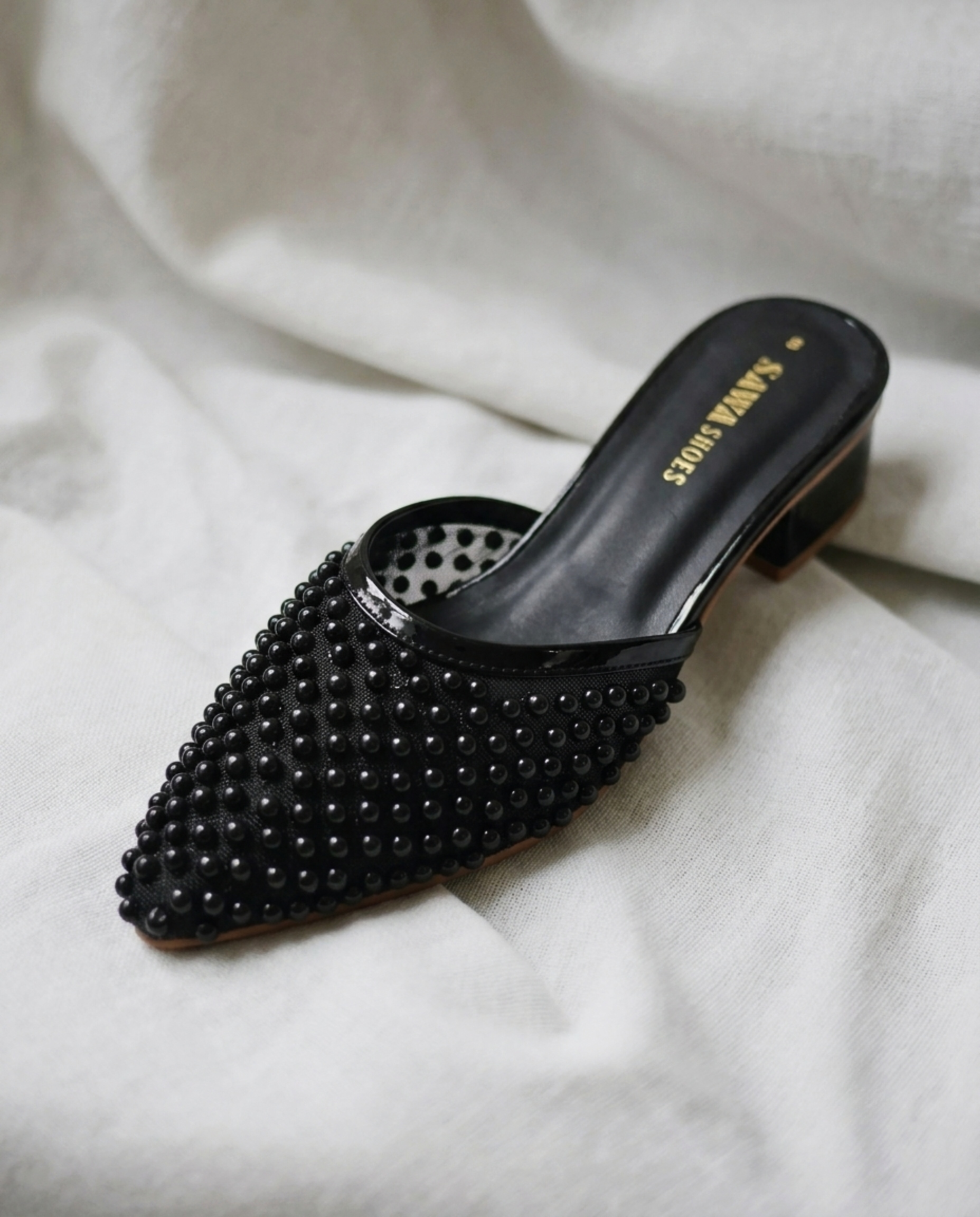 Pearl Embellished Mule Heels 900 BK