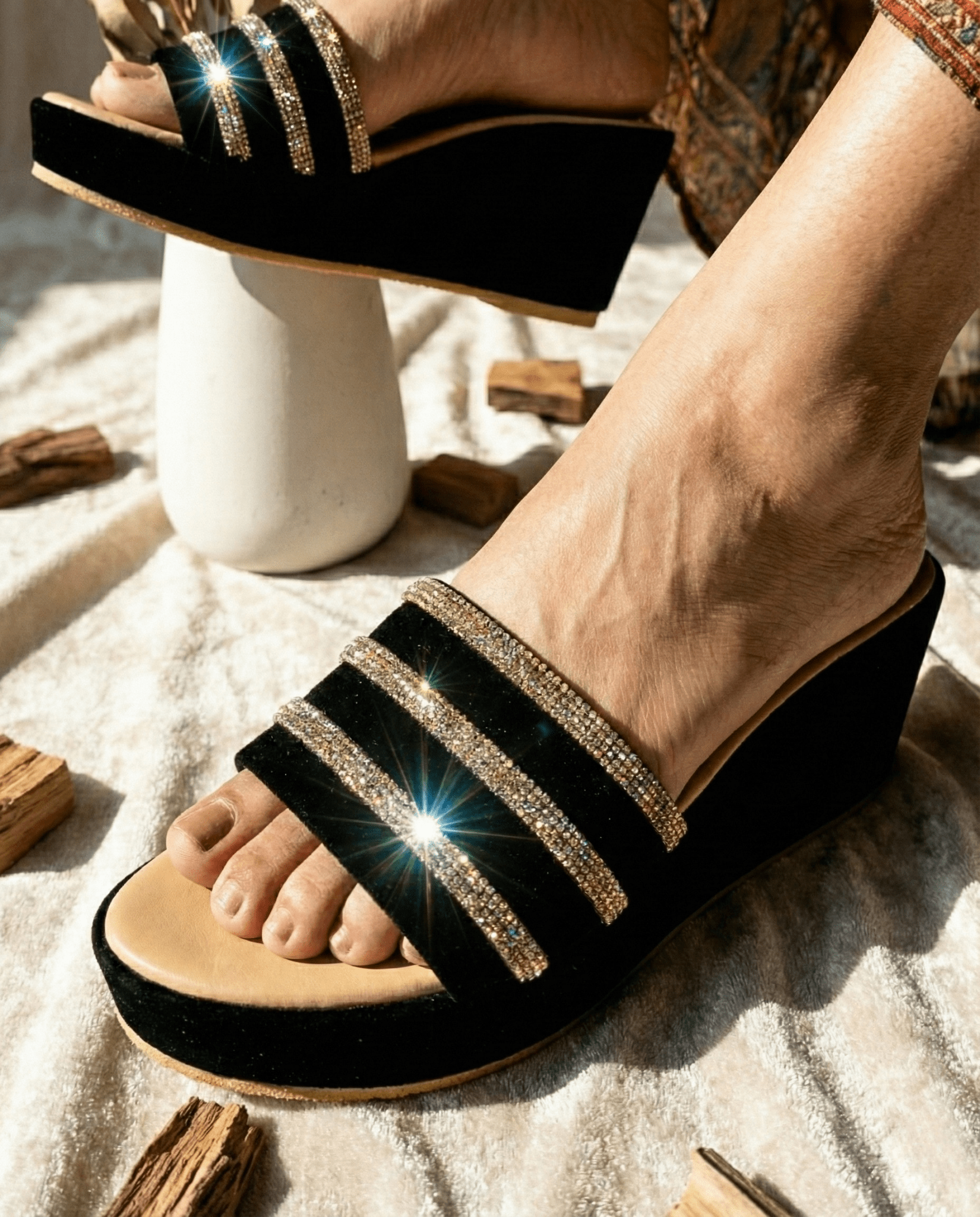 SPARKLING BLACK WEDGES 727 Bk - Sawa.pkWomen footwear shoes affordable